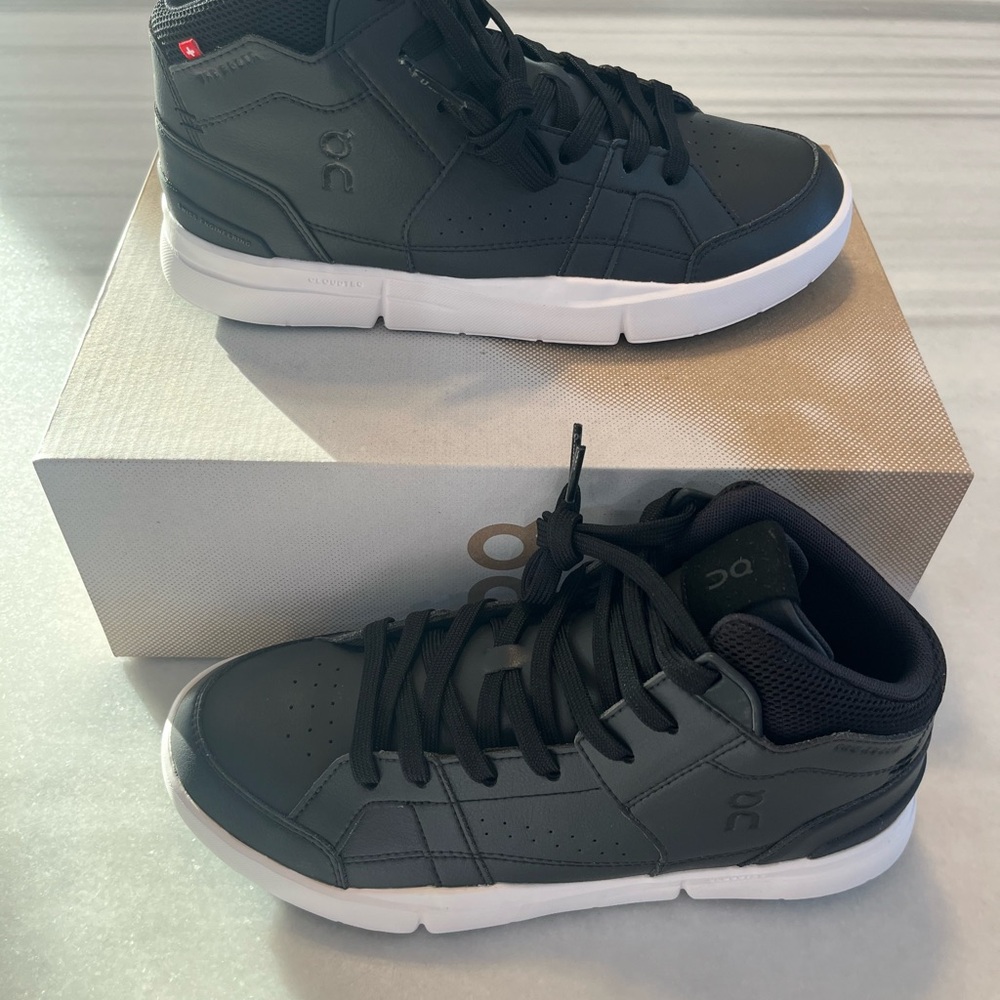 On Running Men's Mid-Top Sneakers in Black with White Sole